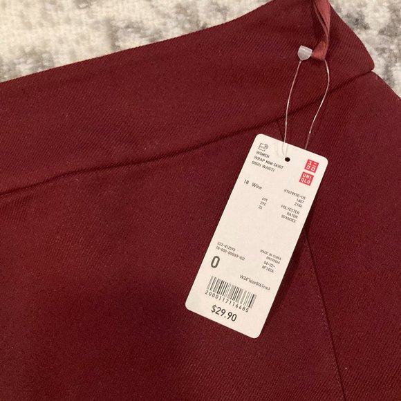 NWT Uniqlo High Waist Wrap Mini Skirt Size 0 Wine - Picture 3 of 7